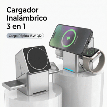 Cargador Inalámbrico MagSafe 3 en 1 Qi2 15W Giratorio para iPhone, Apple Watch y AirPods